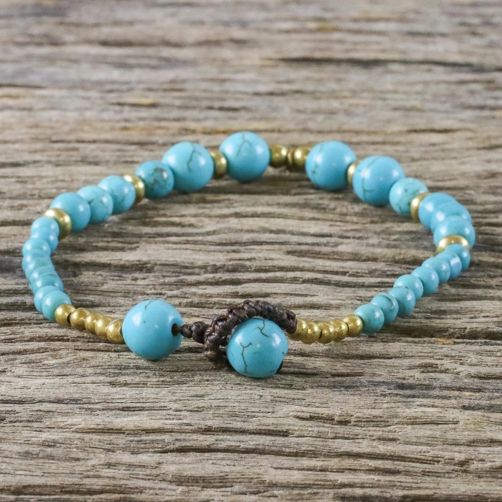 Andaman Waves Turquoise Colored Bead Bracelet with Brass Charm