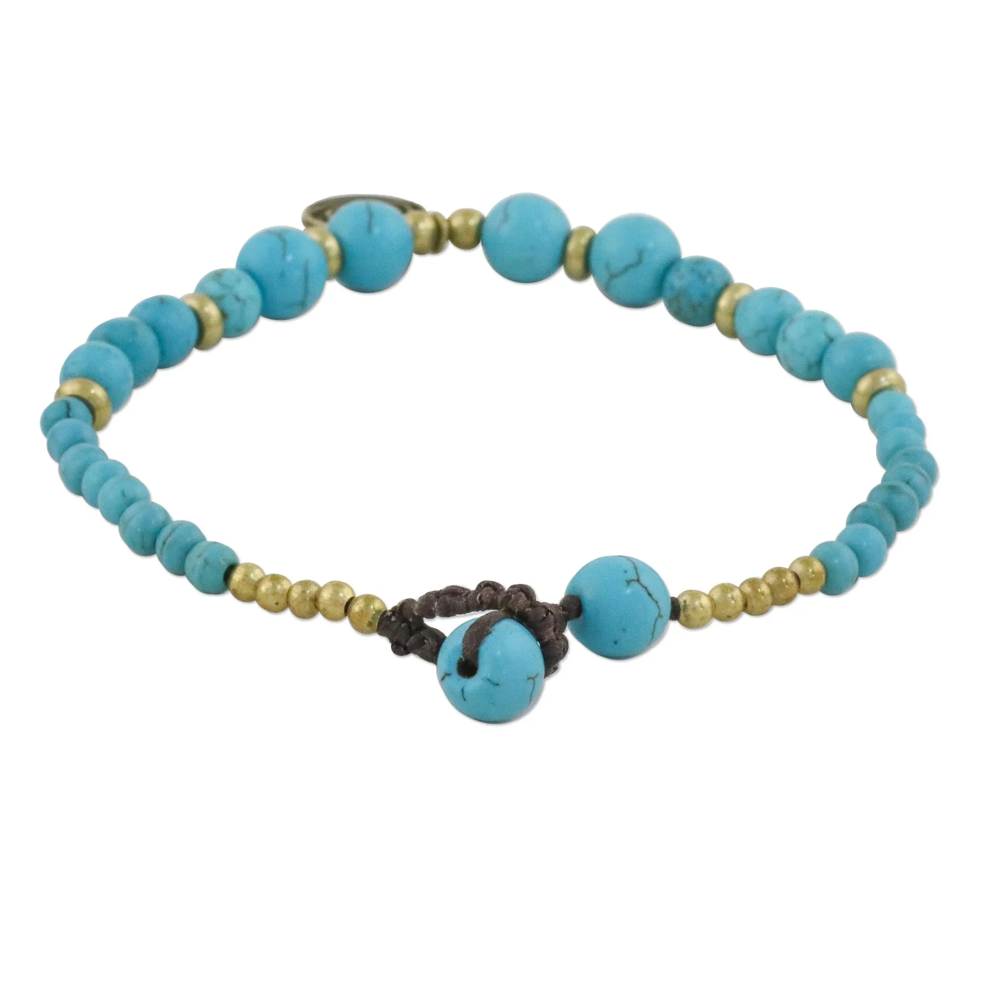 Andaman Waves Turquoise Colored Bead Bracelet with Brass Charm