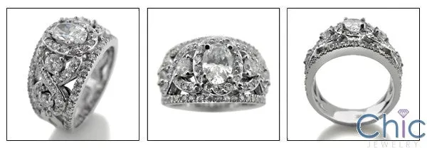 Anniversary Oval 1 Ct pave Cubic Zirconia 14K White Gold Ring