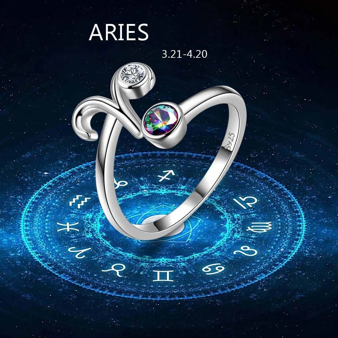 Aries Zodiac Rings Women Girls Jewelry Birthday Gift Mystic Topaz 925 Silver