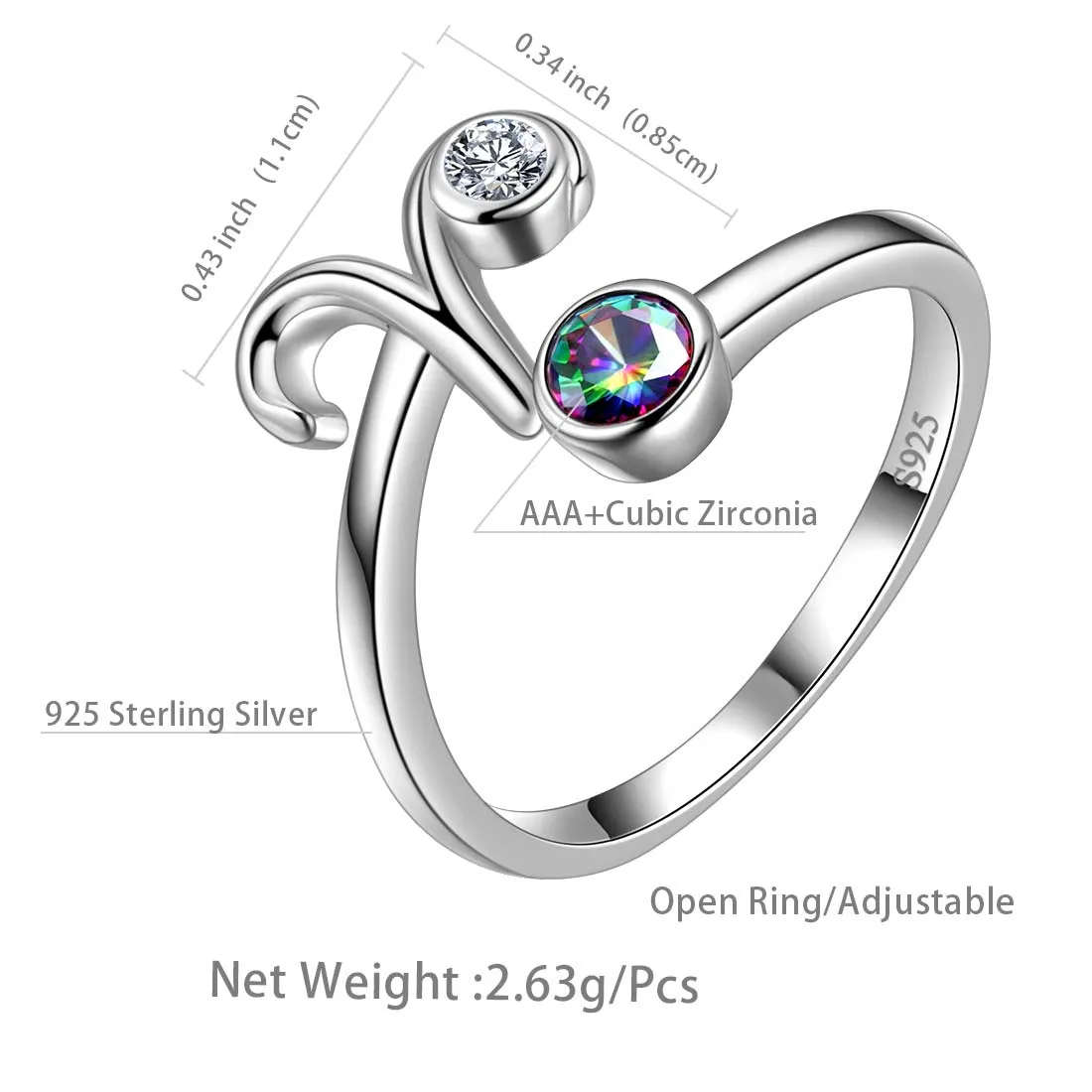 Aries Zodiac Rings Women Girls Jewelry Birthday Gift Mystic Topaz 925 Silver