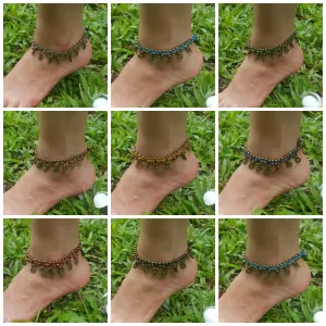 Assorted set of 10 Thai Stone Adjustable Anklets Waxed Cotton With Coins