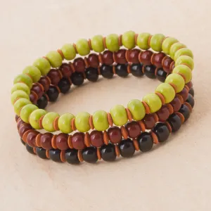 Autumn Spirit Three Ceramic Bracelets in Chartreuse Russet and Black