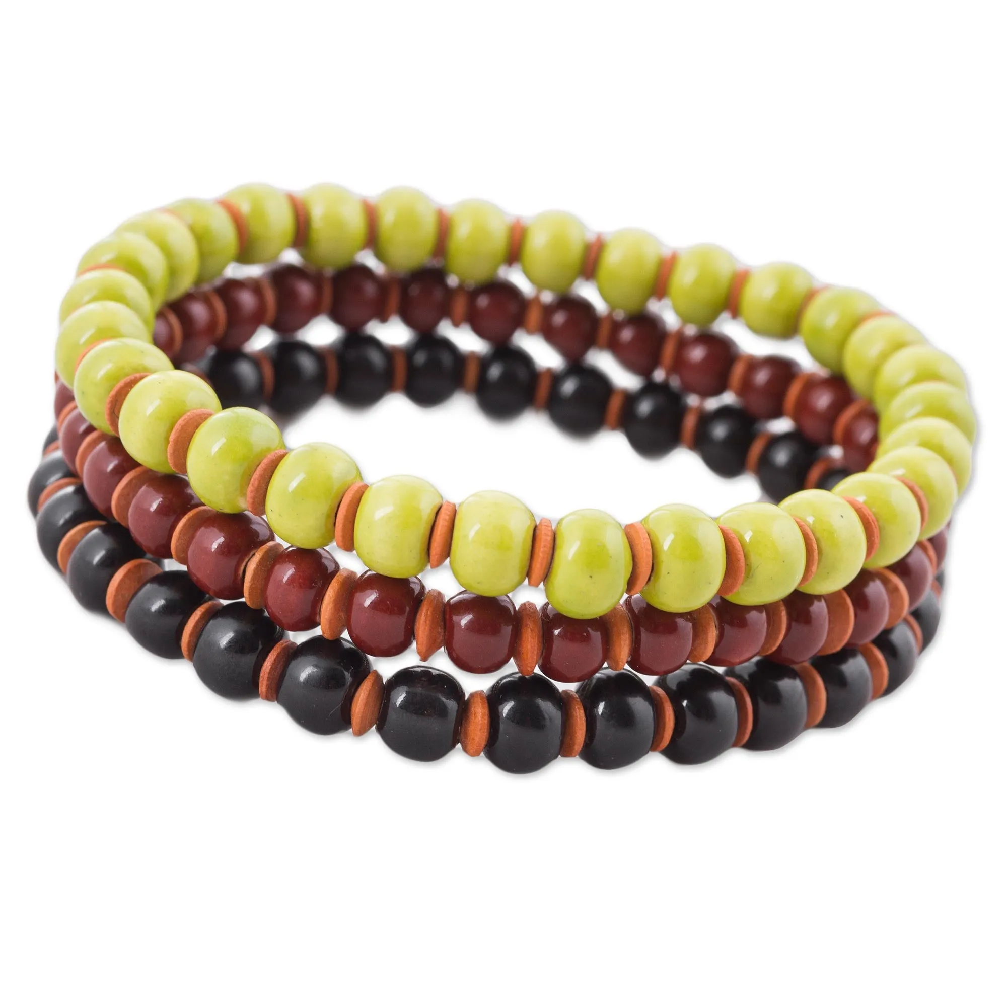 Autumn Spirit Three Ceramic Bracelets in Chartreuse Russet and Black