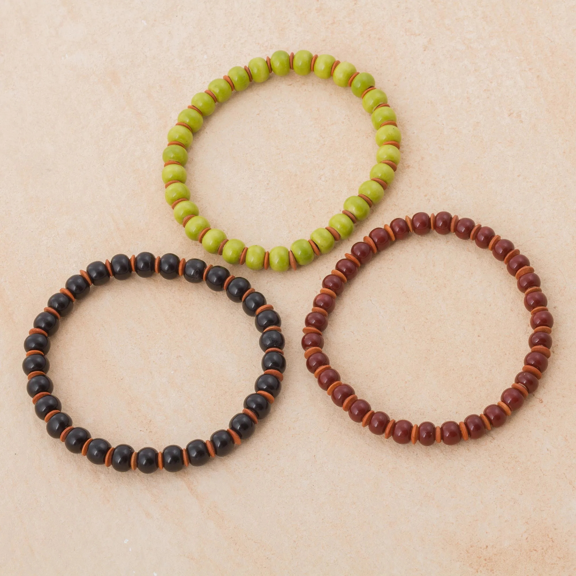 Autumn Spirit Three Ceramic Bracelets in Chartreuse Russet and Black