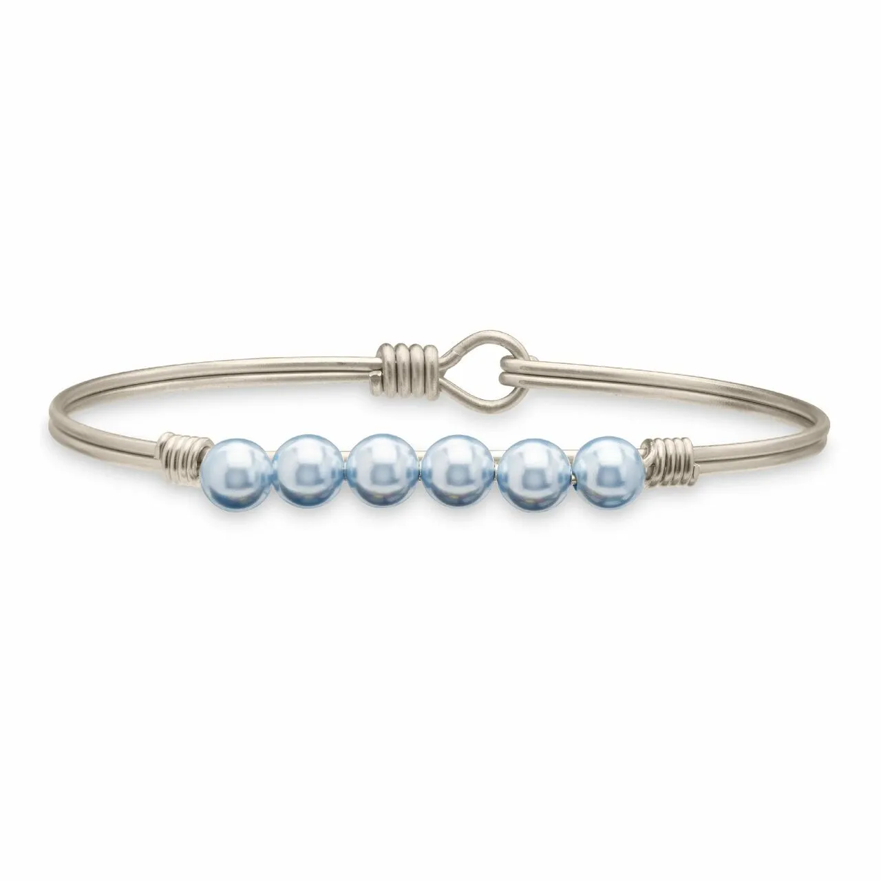 Baby Blue Crystal Pearl Bangle Bracelet, Silver