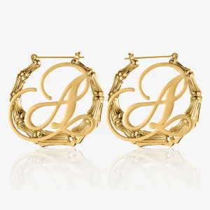 Bamboo Initial Hoop Earrings