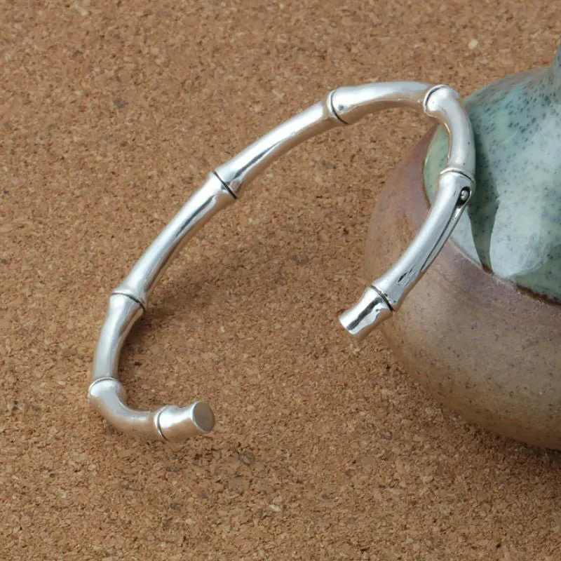 Bamboo Sheath in Solid Silver Cuff Bracelet