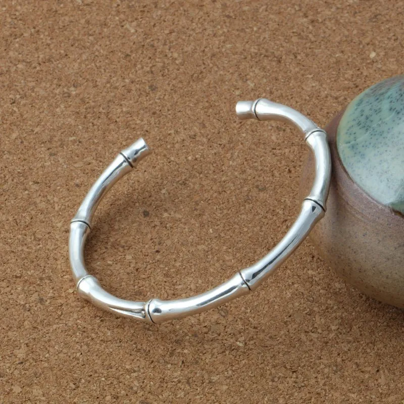 Bamboo Sheath in Solid Silver Cuff Bracelet