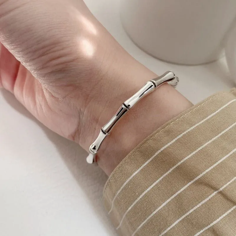 Bamboo Sheath in Solid Silver Cuff Bracelet