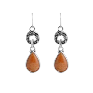 Barse Delicate Orange Jade Teardrop Earring