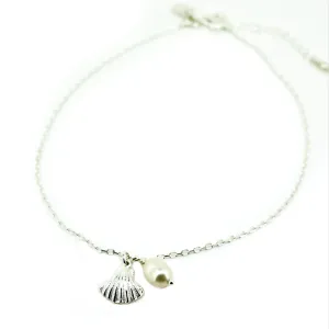 Beach Love Shell Pearl Silver Anklet