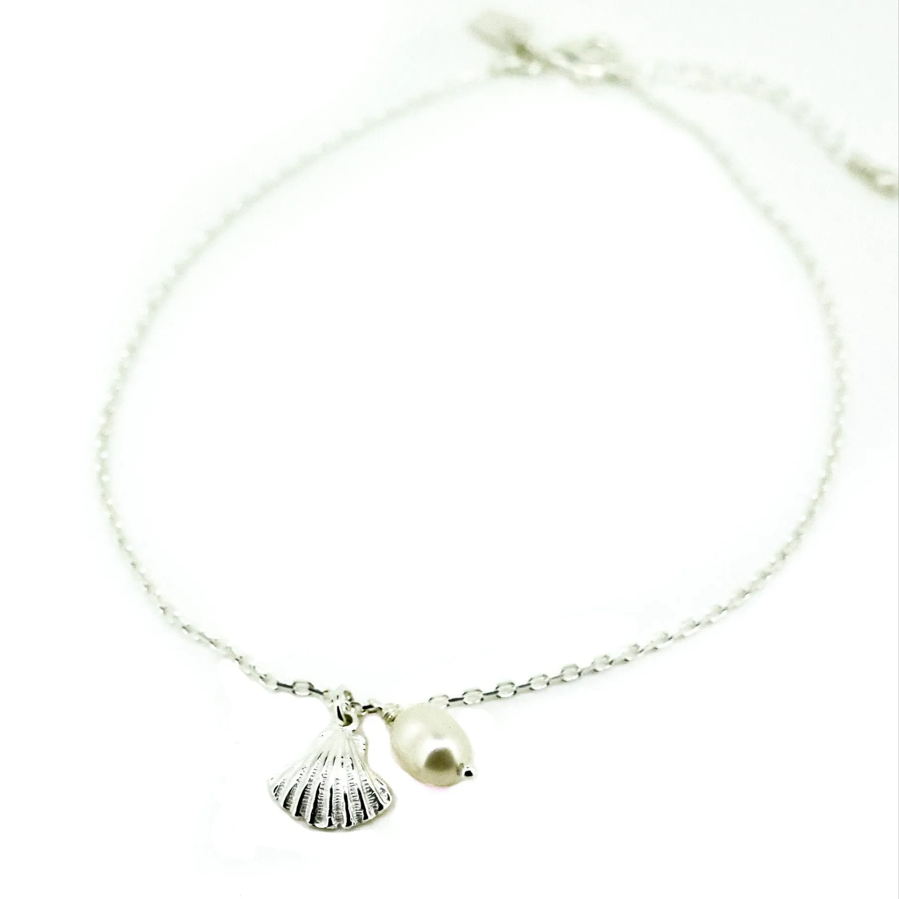 Beach Love Shell Pearl Silver Anklet