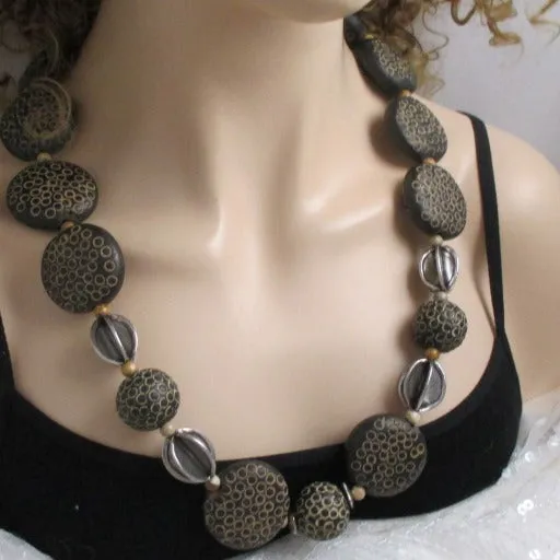 Big Bold Necklace in Black African Clay Beads