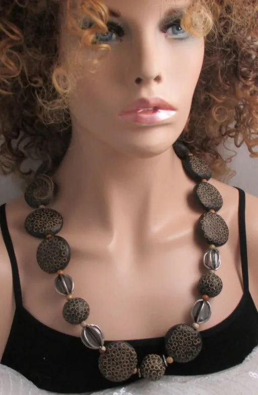 Big Bold Necklace in Black African Clay Beads