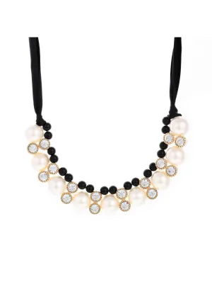 Big Imitation Pearl Rhinestone Necklace For Women