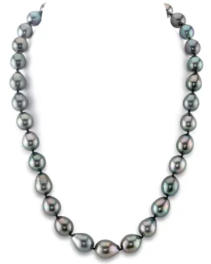 Black Tahitian Drop-Shape Pearl Necklace, 9.0-11.0mm - AAAA Quality