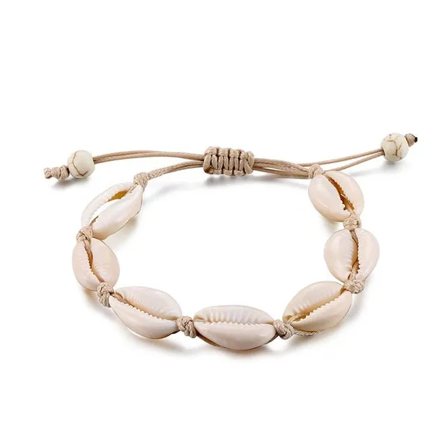 Bohemian Natural Shell Conch Rope Anklets For Women