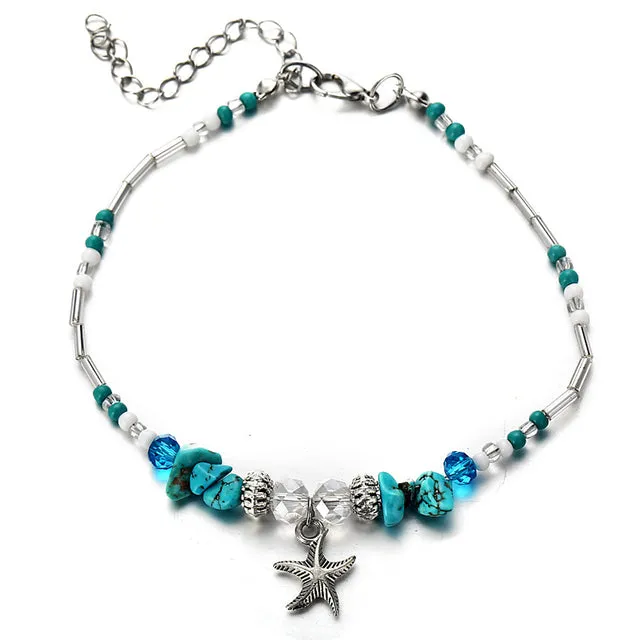 Bohemian Vintage Shell Beads Starfish Sea Turtle Anklets