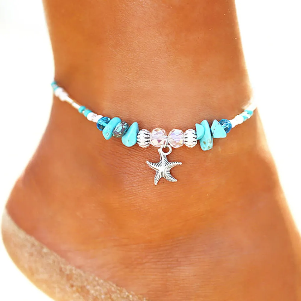 Bohemian Vintage Shell Beads Starfish Sea Turtle Anklets