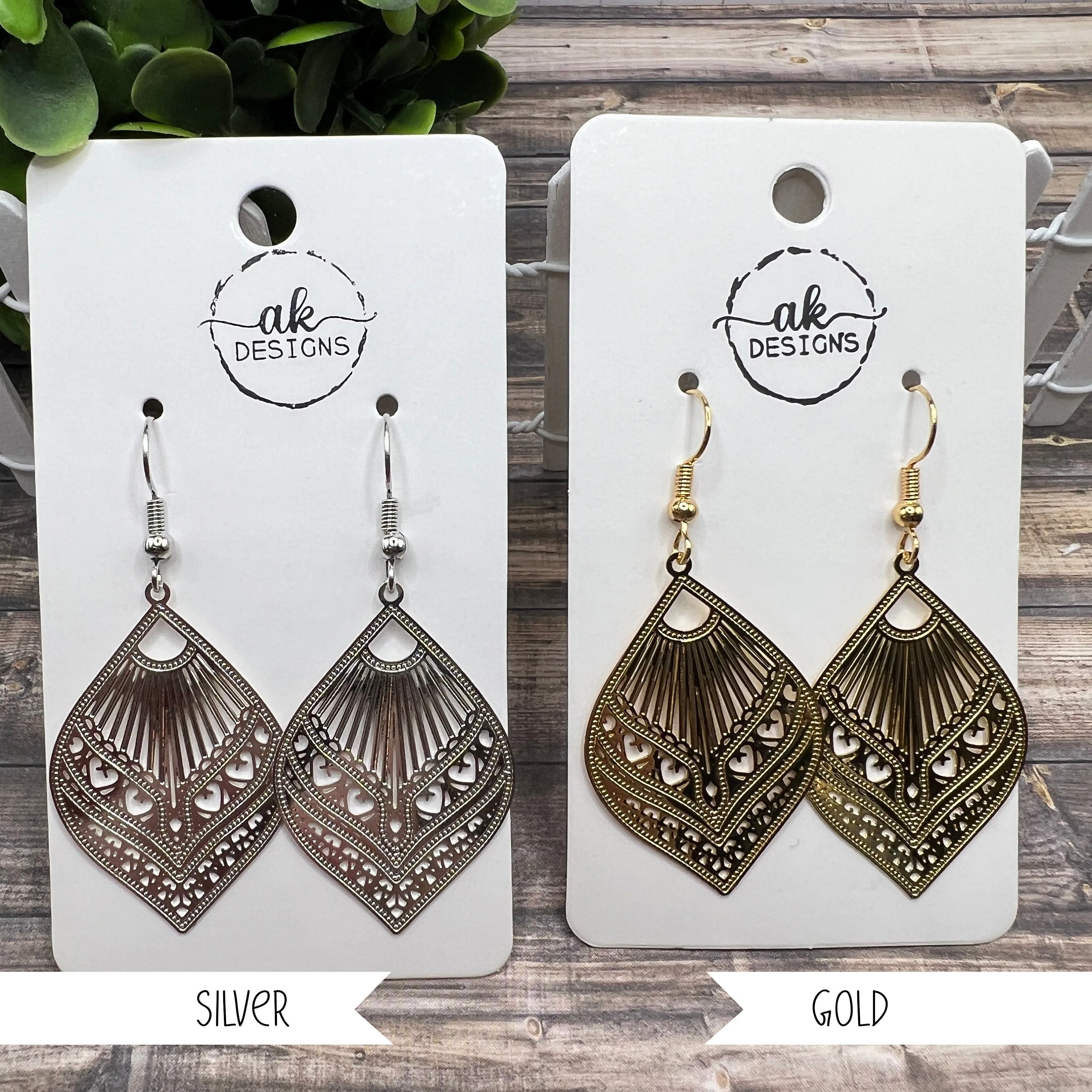 Boho Lace Filigree Painted Brass Earrings - Clearance