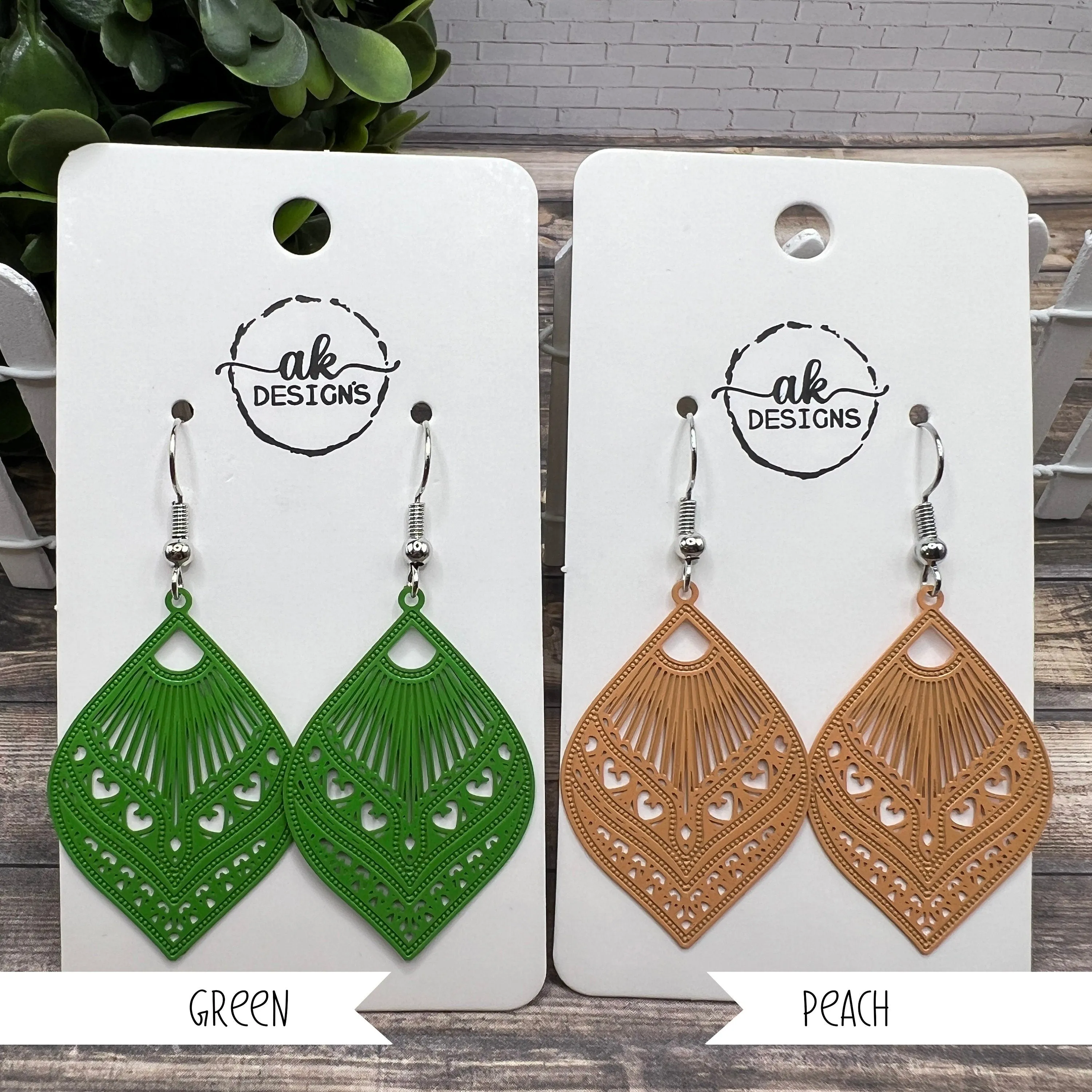 Boho Lace Filigree Painted Brass Earrings - Clearance