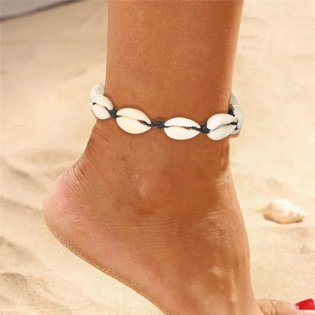 Boho Shell Rope Anklets For Women Crystal Beads Charm Anklet