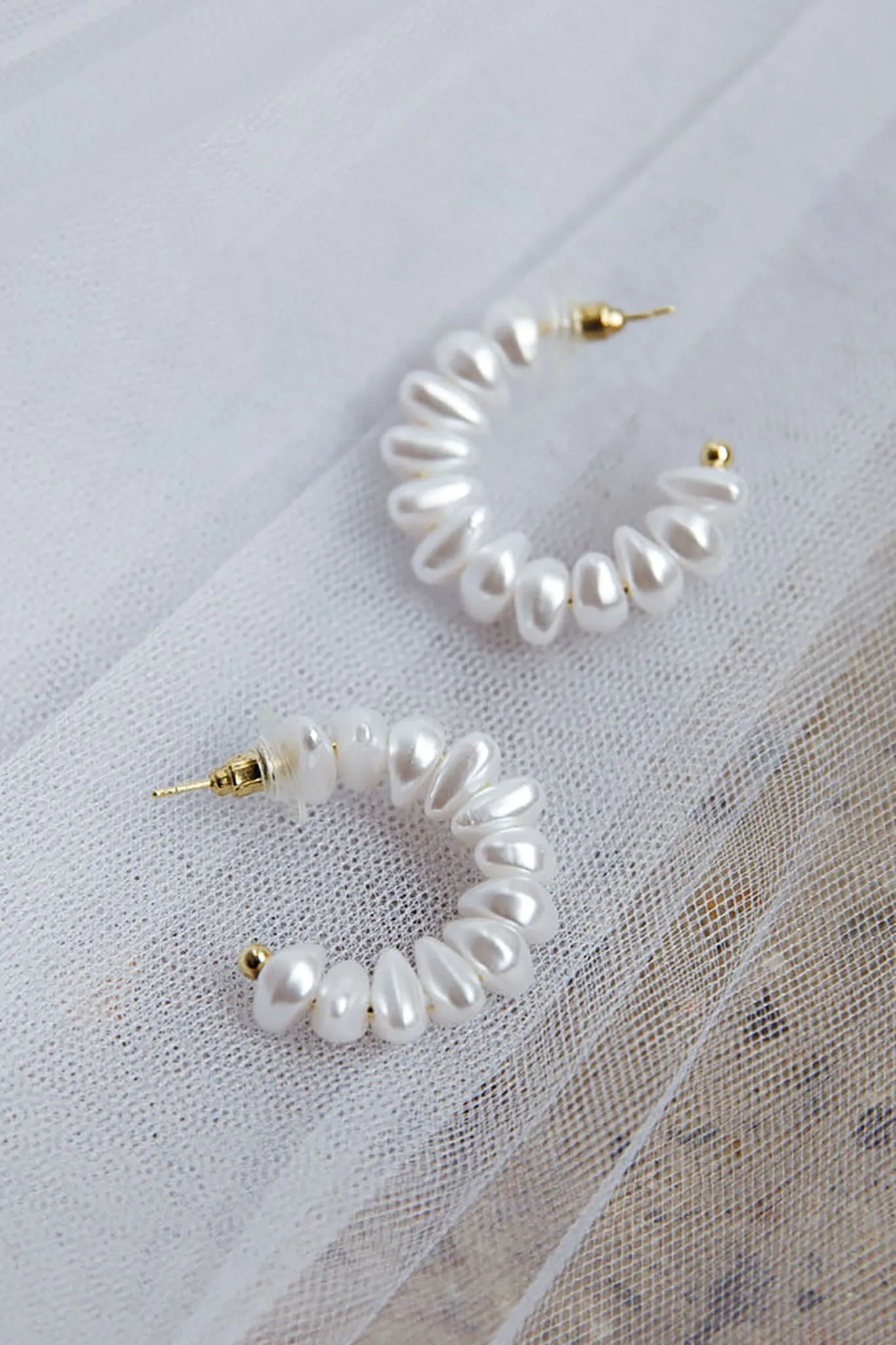 Bold Pearls Hoop Earrings Gold