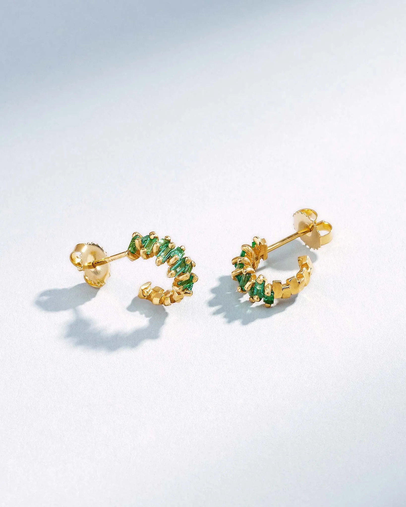 Bold ZigZag Emerald Mini Hoops