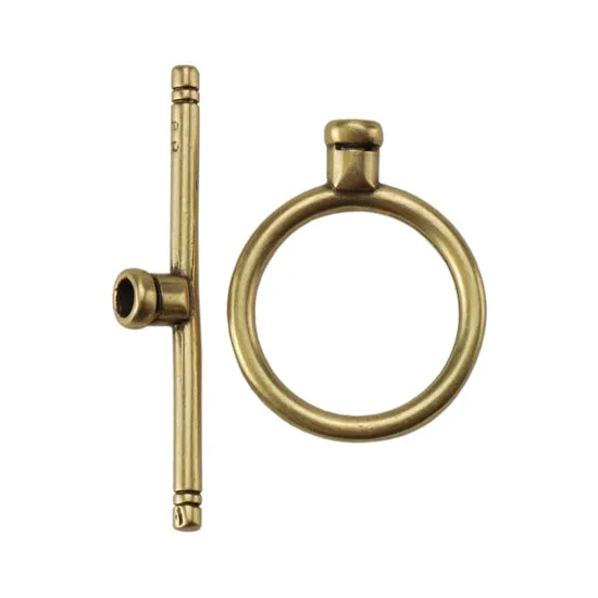 Bronze Plate Toggle Clasp - Round Thin Crimp End 1 Set