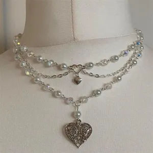 Butterfly Heart Pearl Fairycore Pendant Necklace