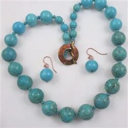 Chunky Turquoise Necklace  Graduated Bead Necklace & Earrings