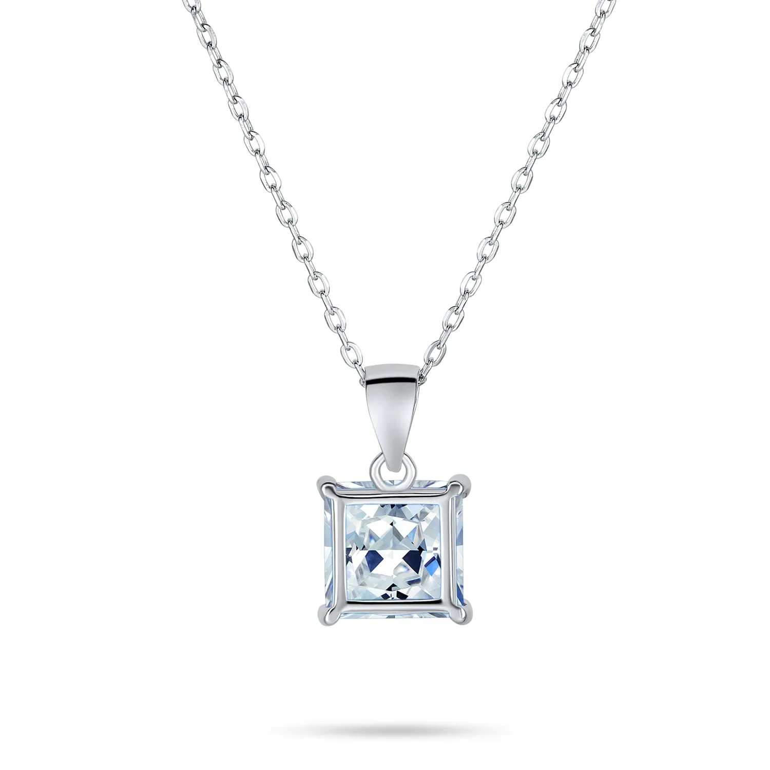 Classic Dainty 1.25 CT Princess Cut CZ Pendant Necklace in Sterling Silver