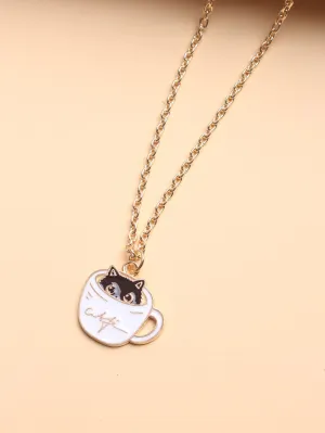 Coffee Mud and  Cat Charm Necklace for Women Jewelry for Women Gift for Her