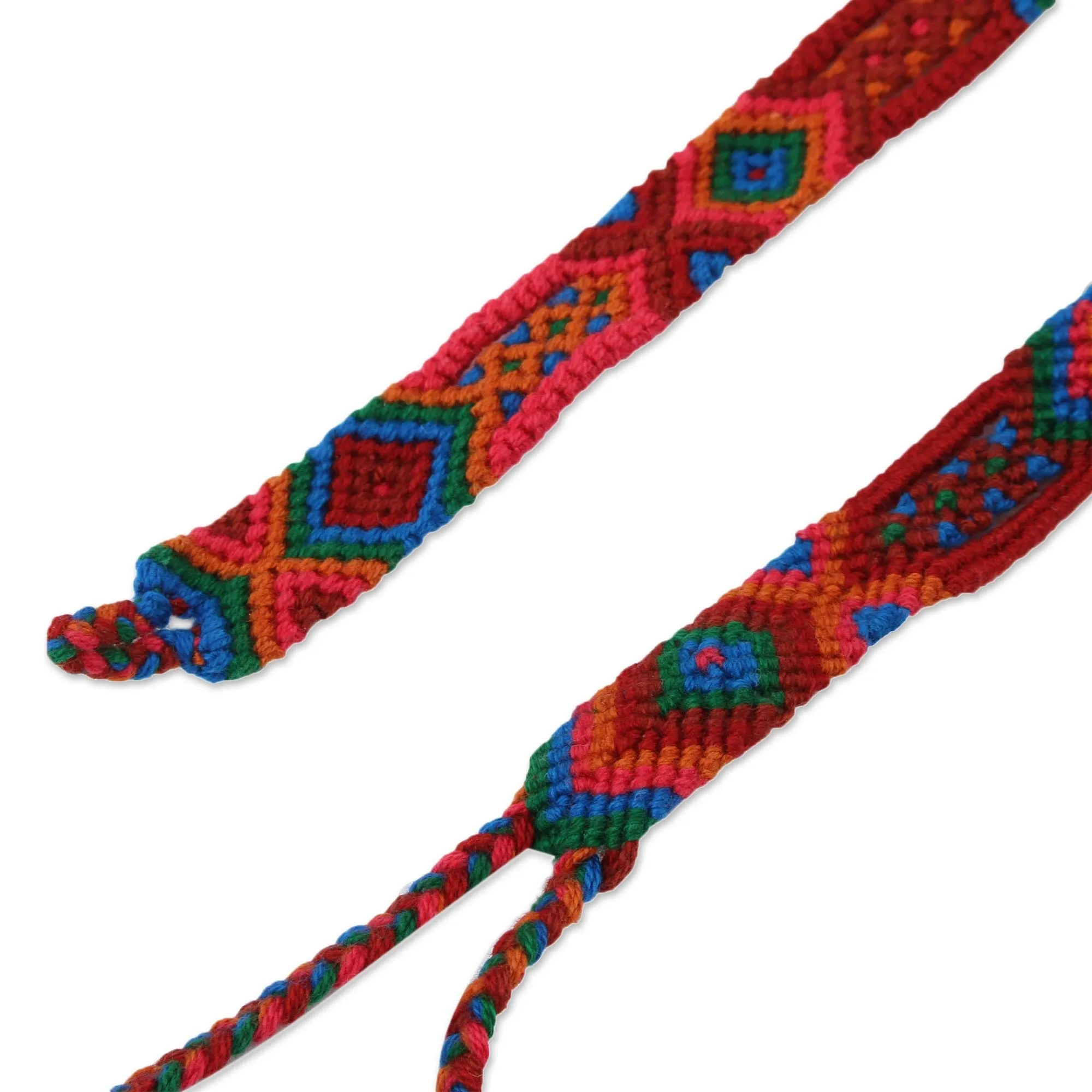 Colorful Cotton Wristband Bracelets from Mexico (Set of 3) - Deep Color | NOVICA