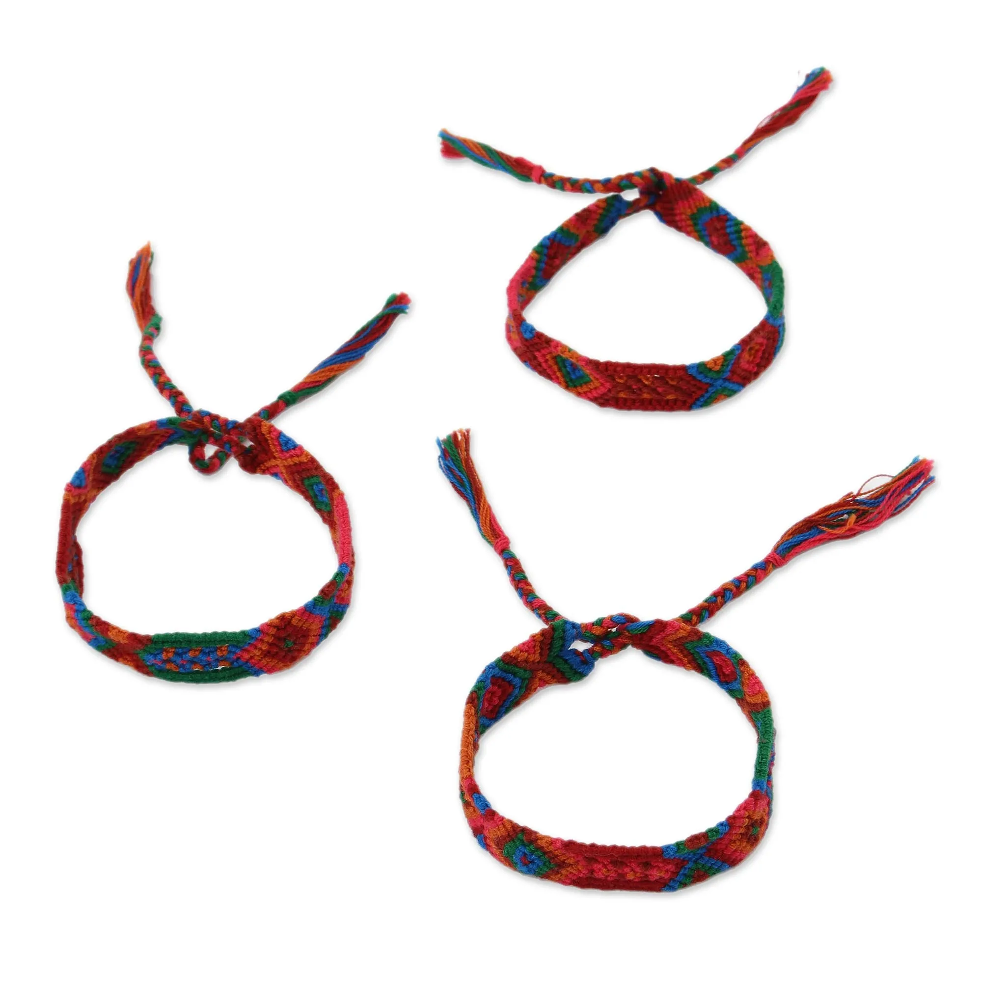 Colorful Cotton Wristband Bracelets from Mexico (Set of 3) - Deep Color | NOVICA