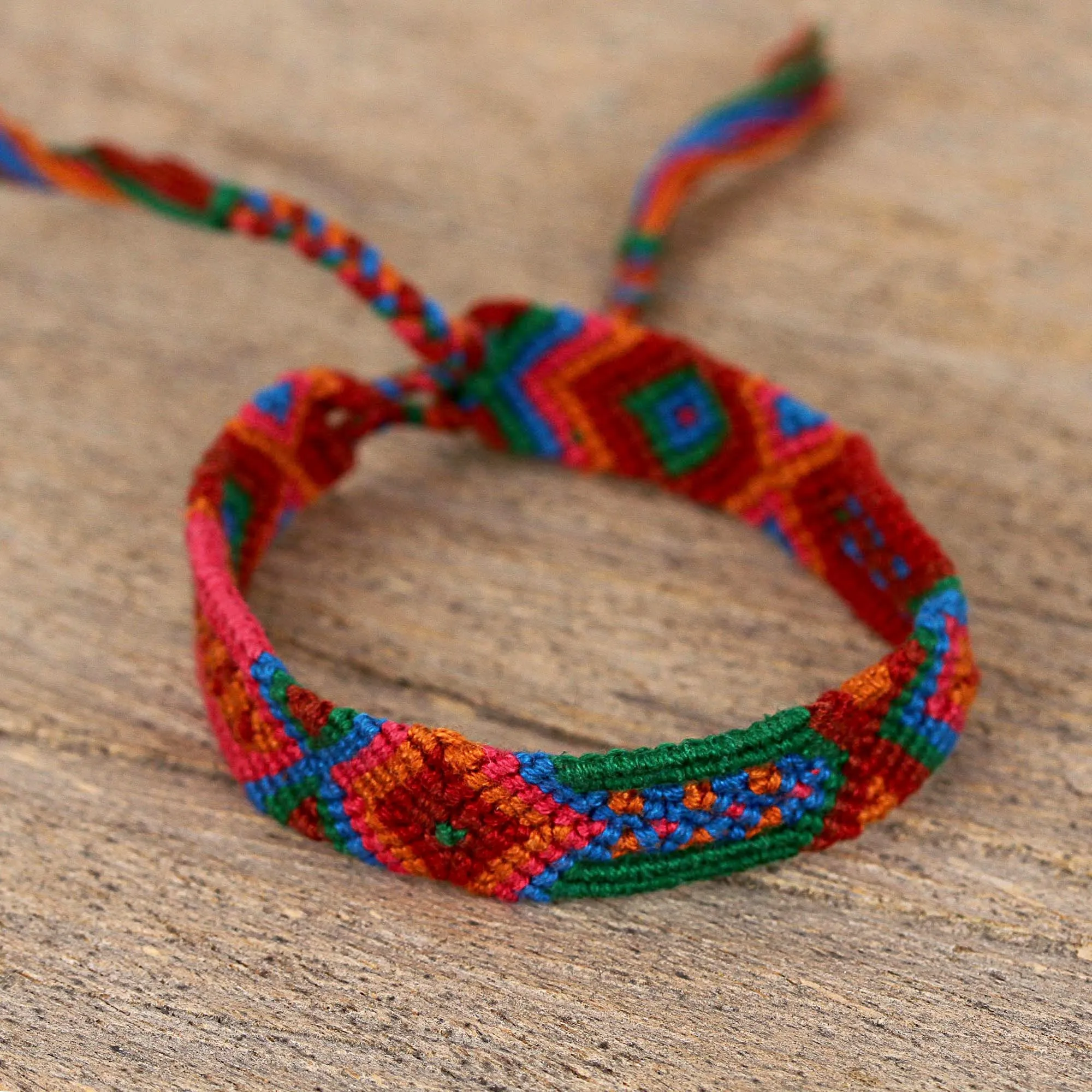 Colorful Cotton Wristband Bracelets from Mexico (Set of 3) - Deep Color | NOVICA