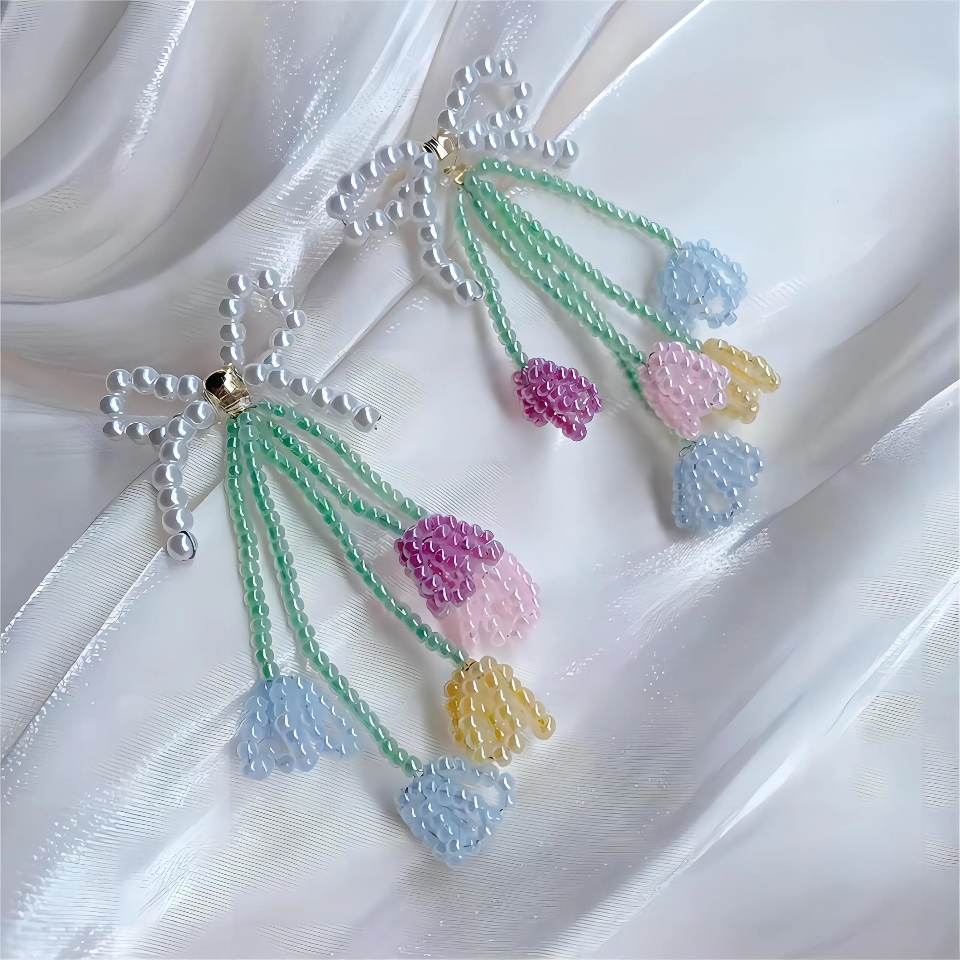 Colorful Tulip To Butterfly Beaded Earrings