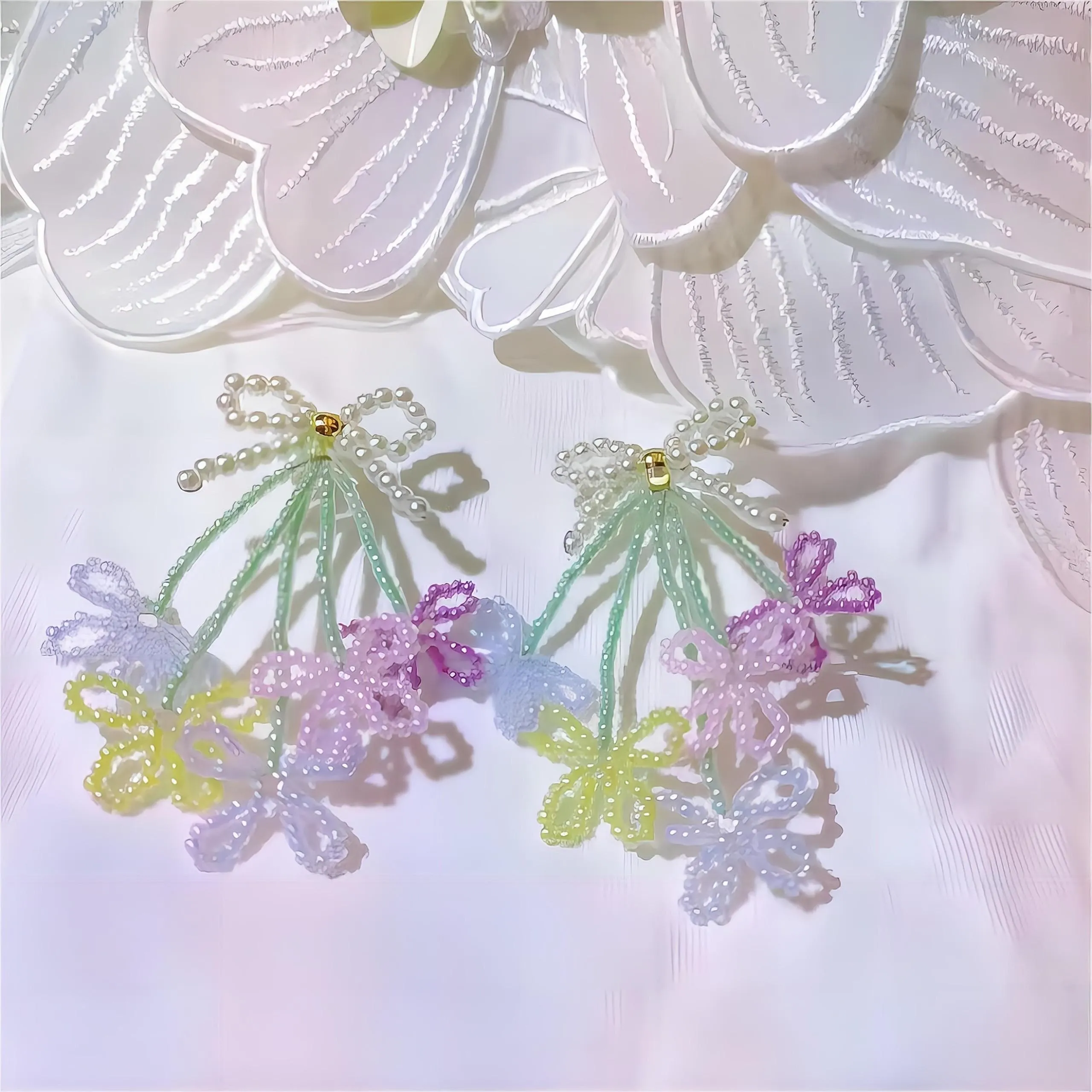 Colorful Tulip To Butterfly Beaded Earrings