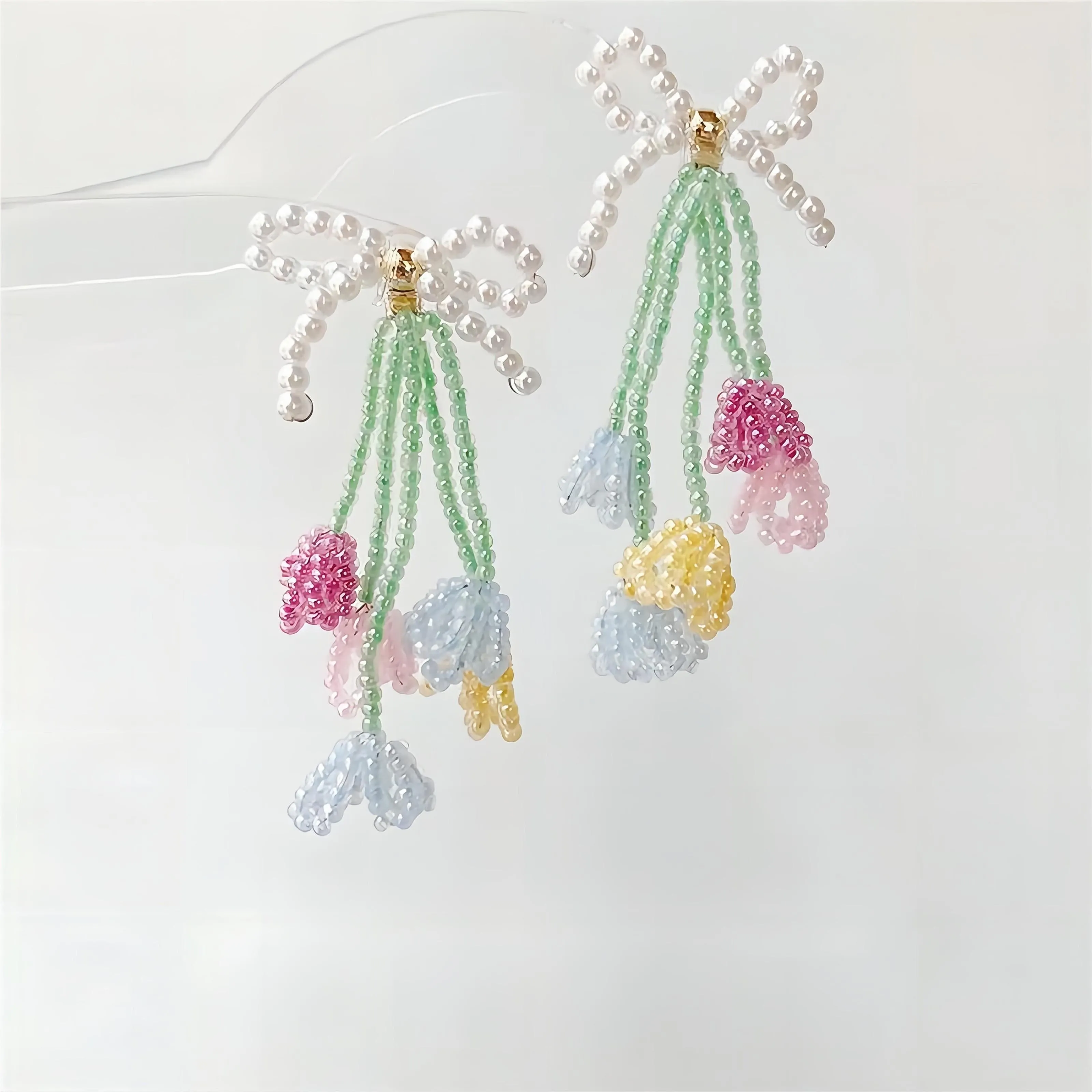 Colorful Tulip To Butterfly Beaded Earrings