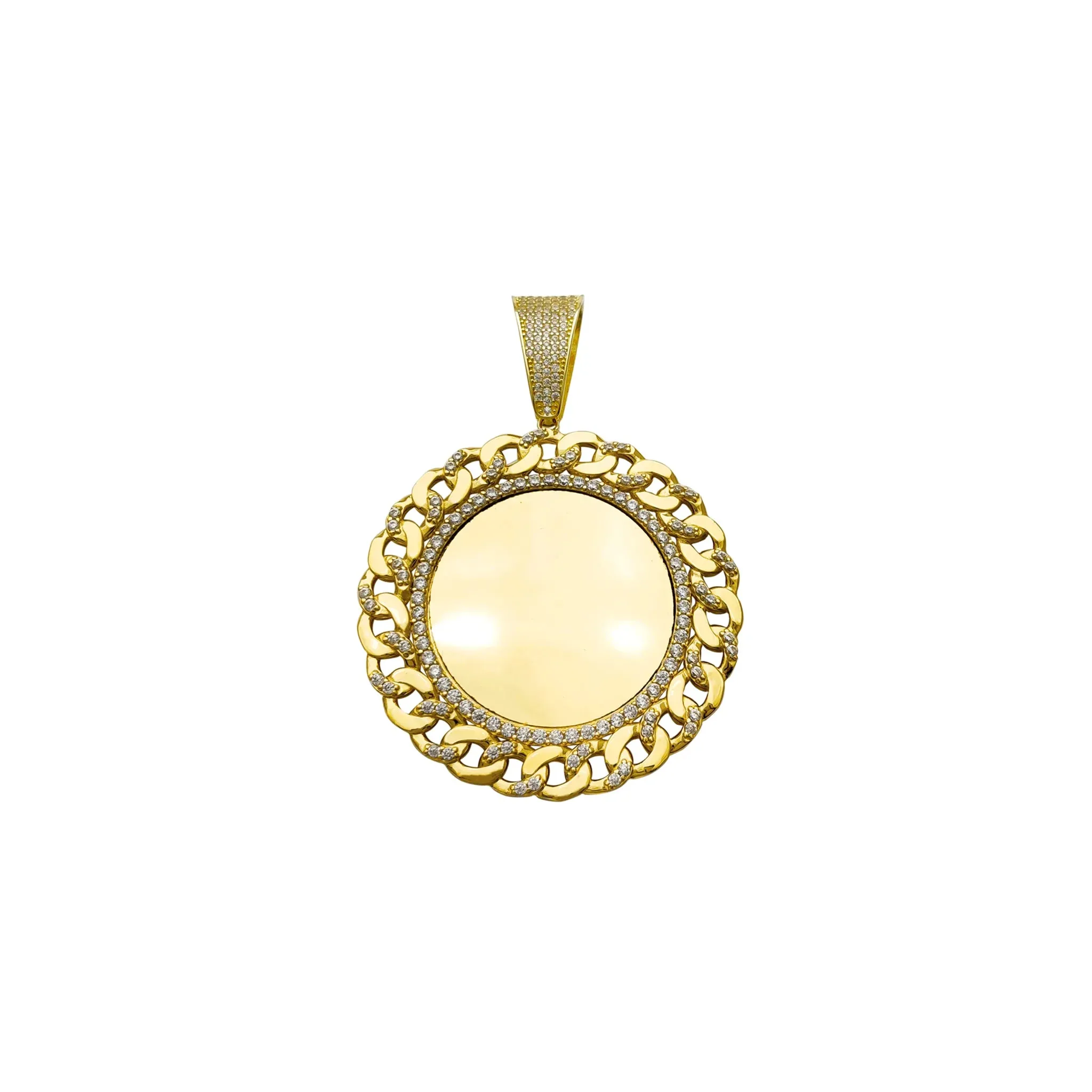 Cuban-Link Frame Circle Picture Medallion Pendant (14K)