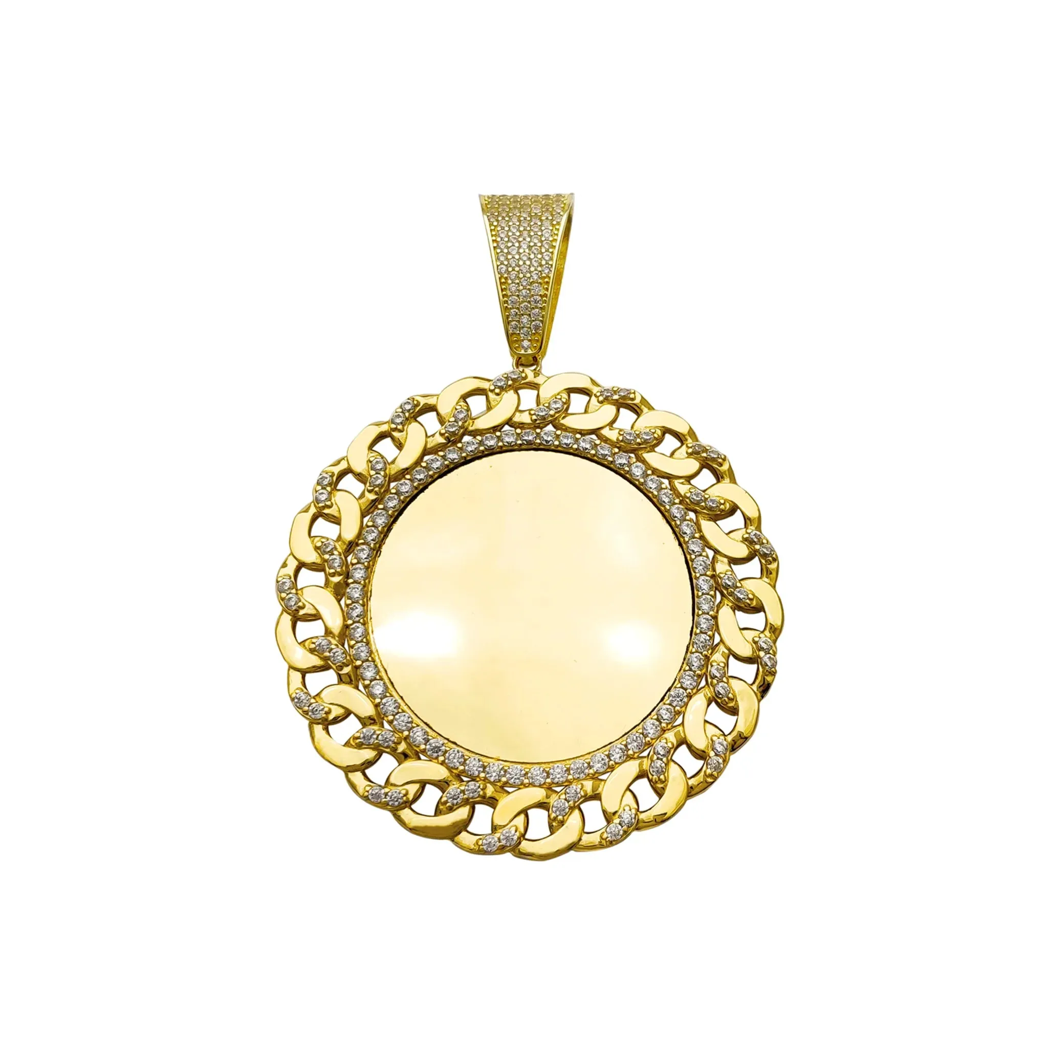 Cuban-Link Frame Circle Picture Medallion Pendant (14K)