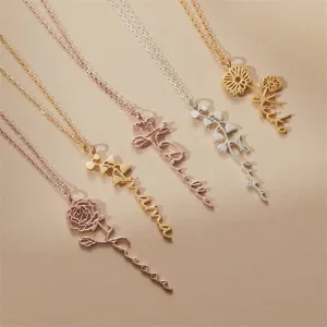 Custom Name Necklace Handwriting Style With Flower Personalized Name Jewelry