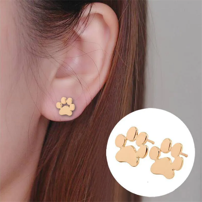 Cute Cat and Dog Paw Stud Earrings