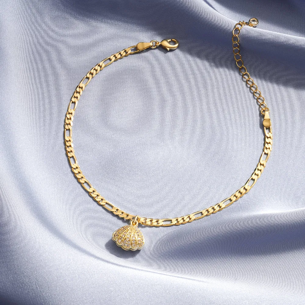 Dainty 14k Gold Plated Adjustable Anklets- Shell