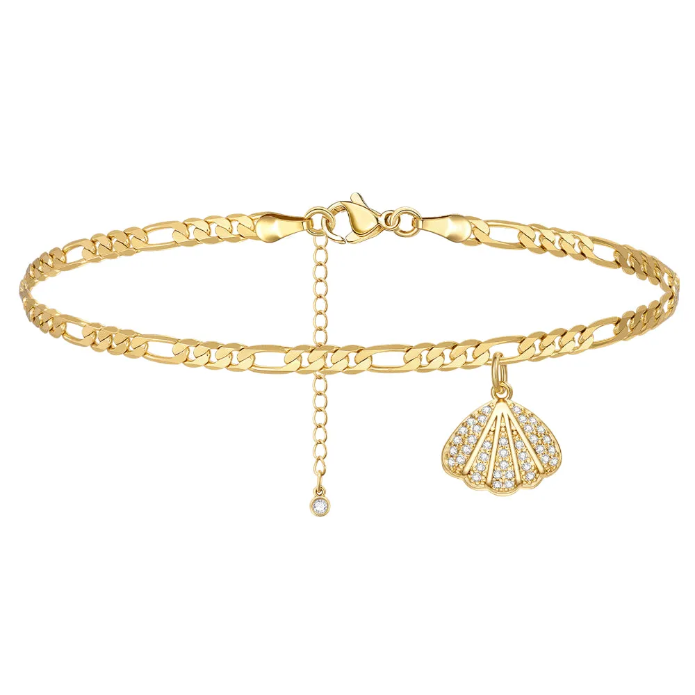 Dainty 14k Gold Plated Adjustable Anklets- Shell