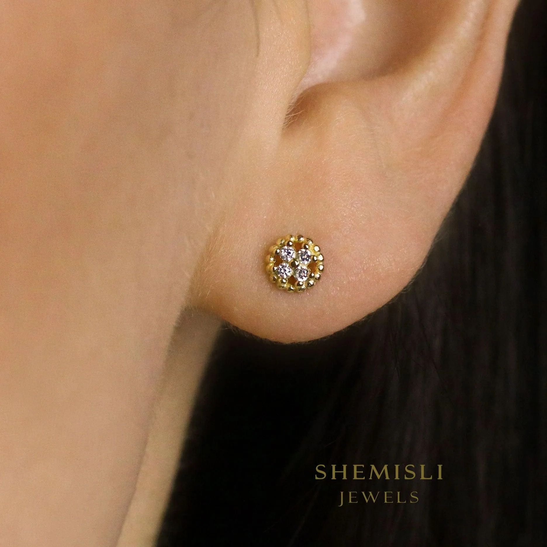 Dainty Beaded Flower Earrings, Gold, Silver SHEMISLI - SS230