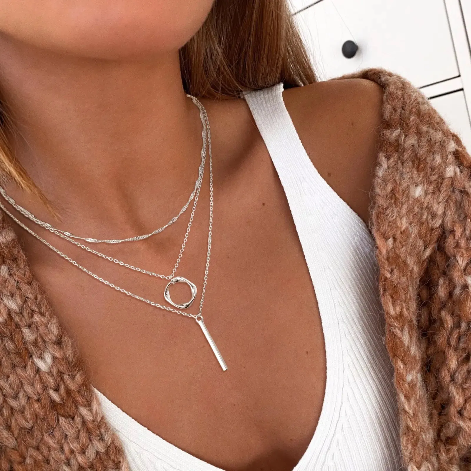 Dainty Layered Silver Pendant Necklaces