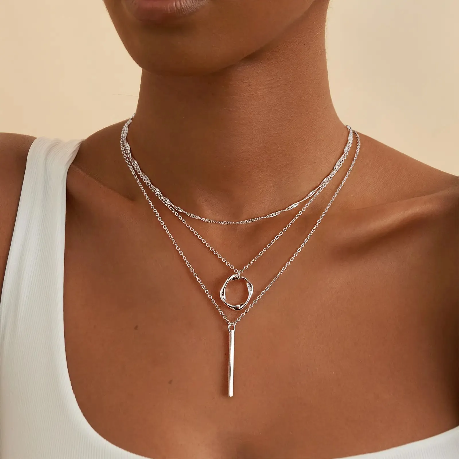 Dainty Layered Silver Pendant Necklaces