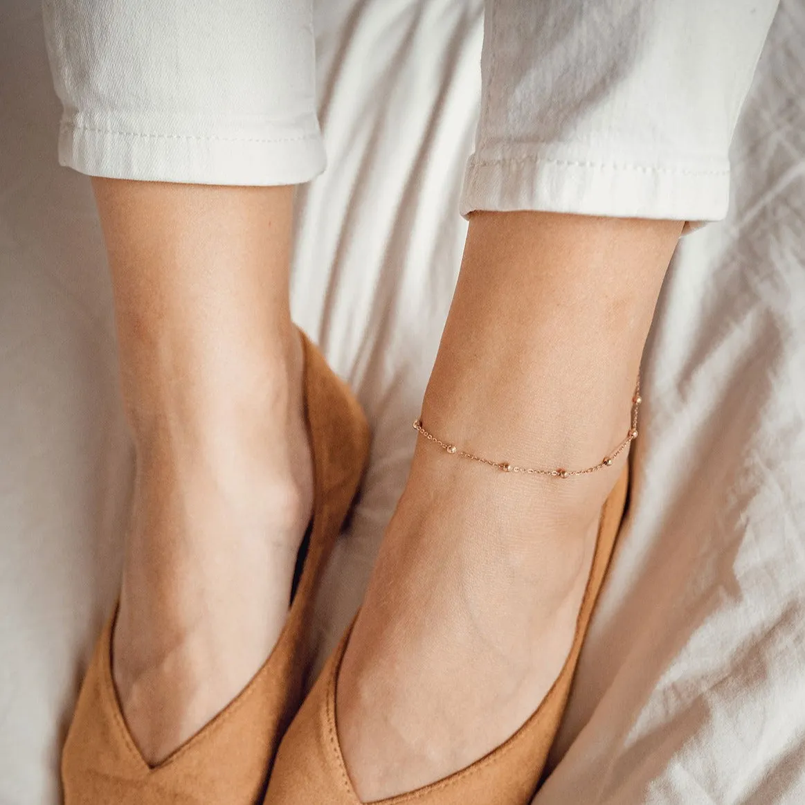 Delicate Ball Chain Anklet Rose Gold